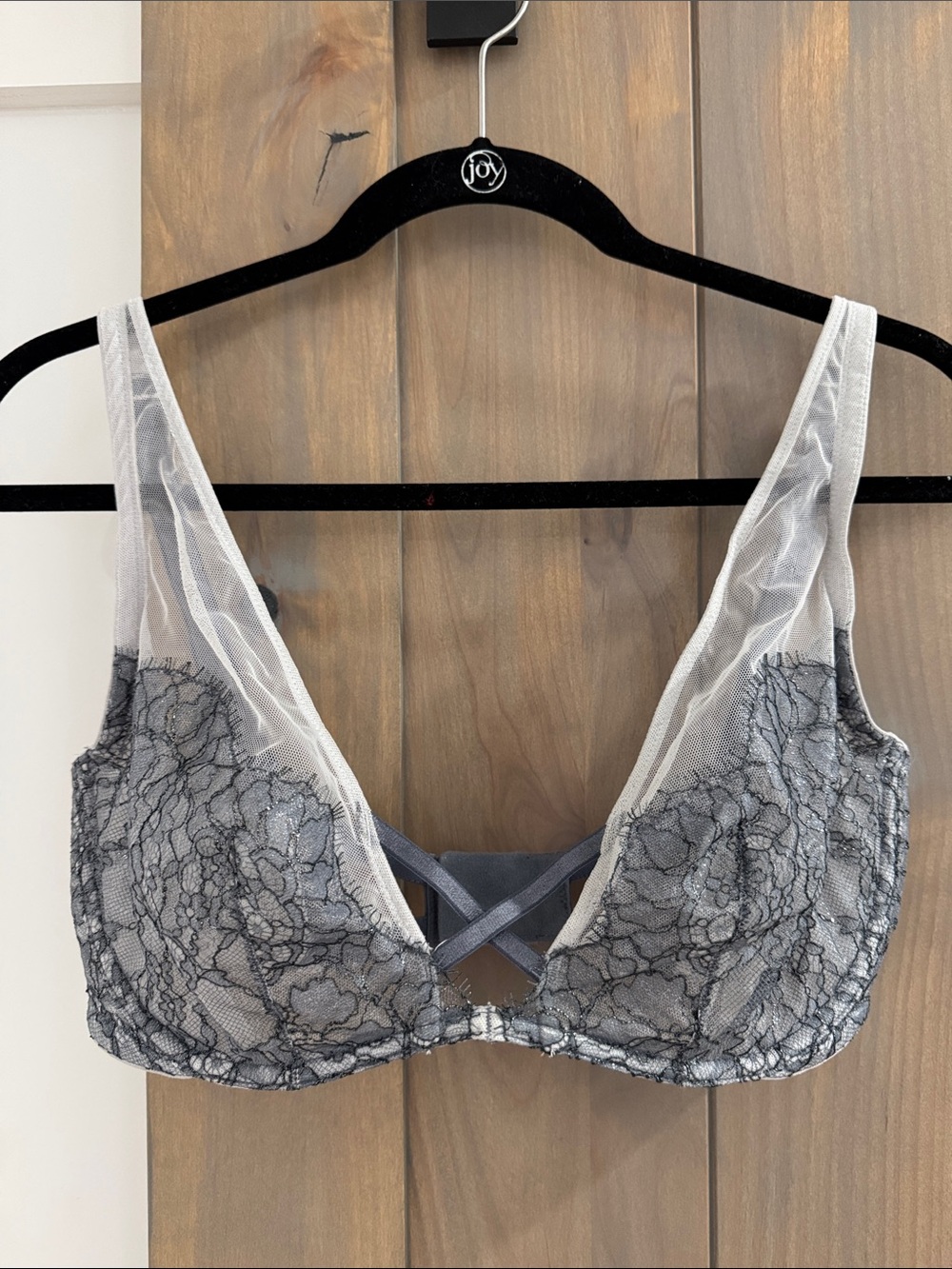 Victoria's Secret Gray Lace Bralette with Sheer White Mesh